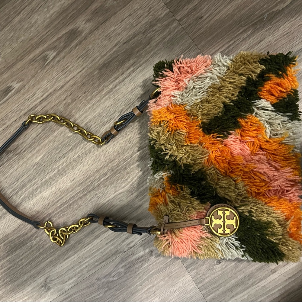 Tory Burch Furry Shoulder Bag in Pink, Orange, and Green